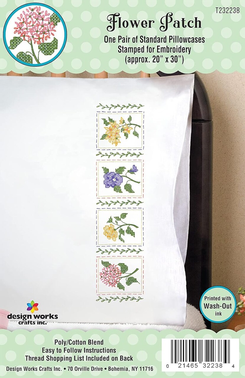 Tobin Flower Patch Stamped for Embroidery Pillowcases 20" x 30"